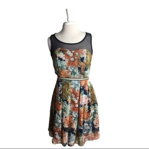 Mystree By Anthropologie Floral and Mesh Navy Sleeveless Dress Size Medi…